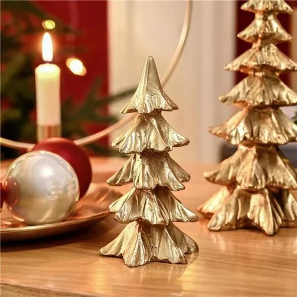 Gold Christmas Tree Figurines, Small Resin Christmas Trees Home Decor, Tabletop - Picture 3 of 8